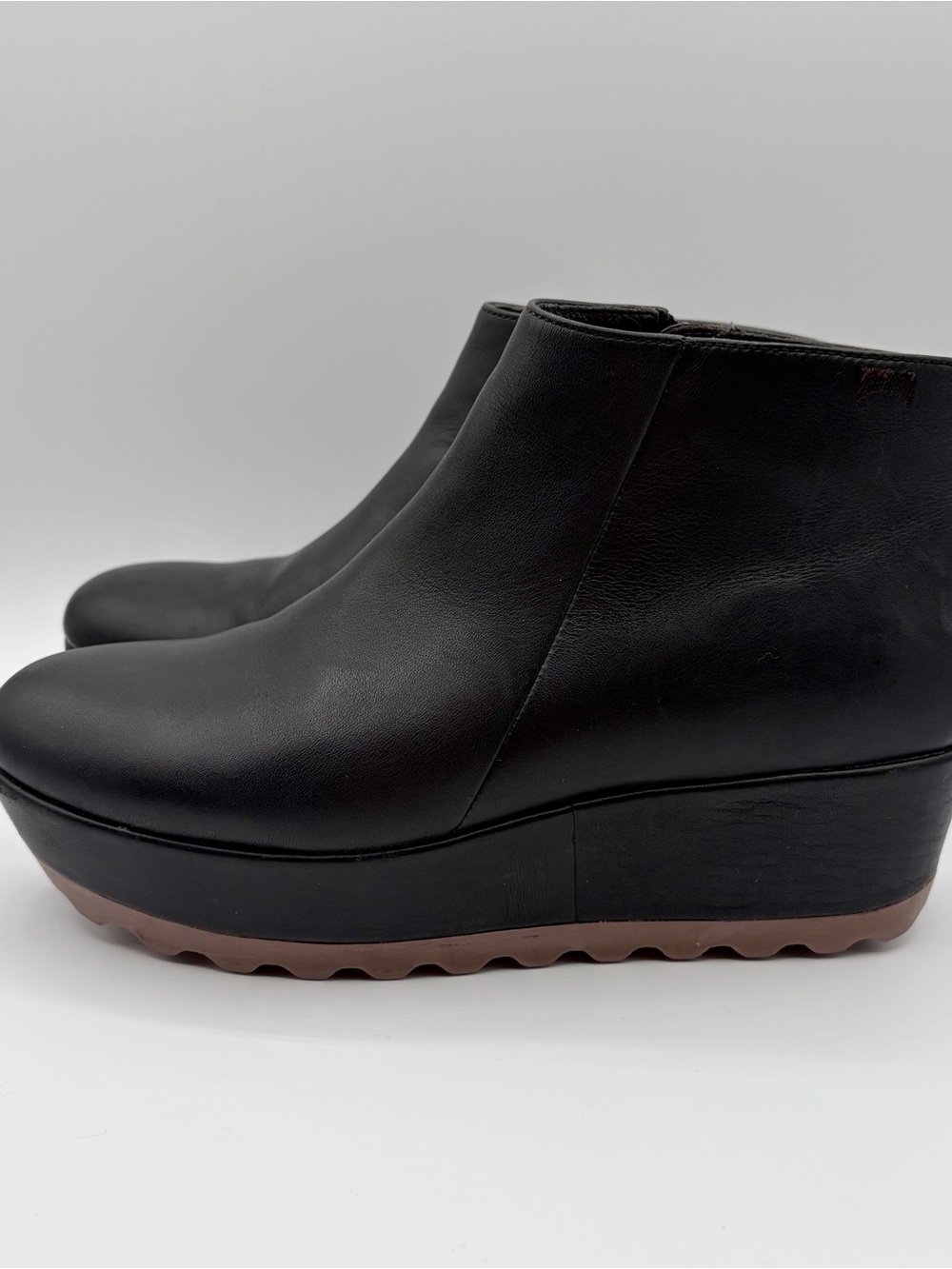 Camper Laika Platform Bootie Black Leather Size 9 EU 39 Ankle Side Zip